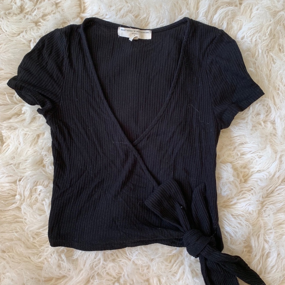 Black cropped wrap top